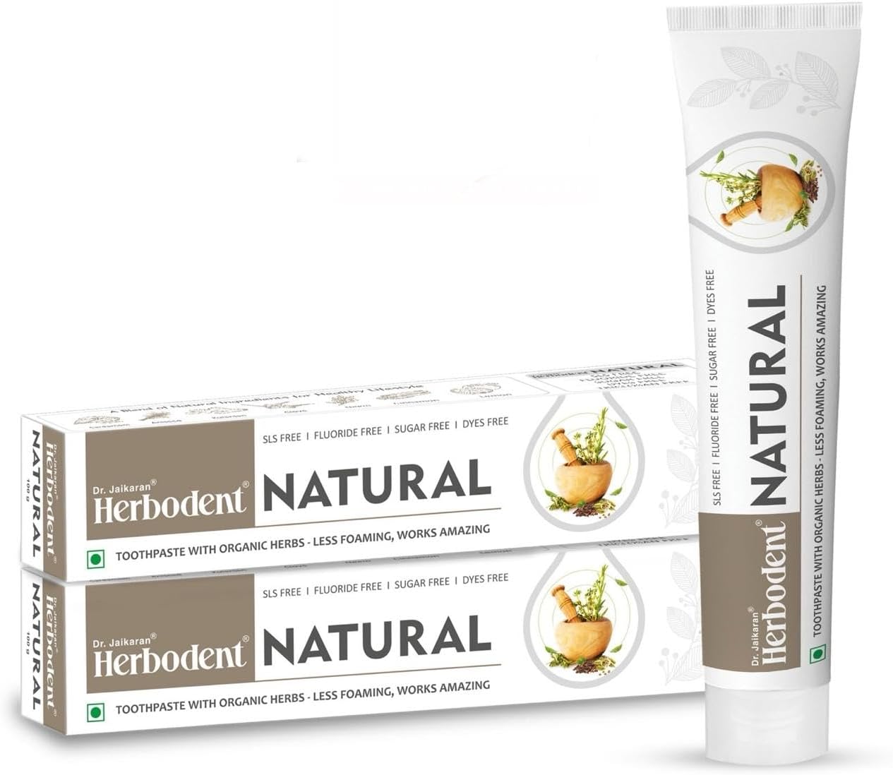 Herbodent® Natural Toothpaste 3.53 oz Pack of 2 Less Foaming SLS-Free Fluoride-Free Containing Neem Clove And More Herbs