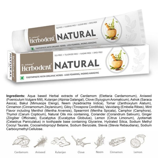 Herbodent® Natural Toothpaste 3.53 oz Pack of 2 Less Foaming SLS-Free Fluoride-Free Containing Neem Clove And More Herbs - Image 6